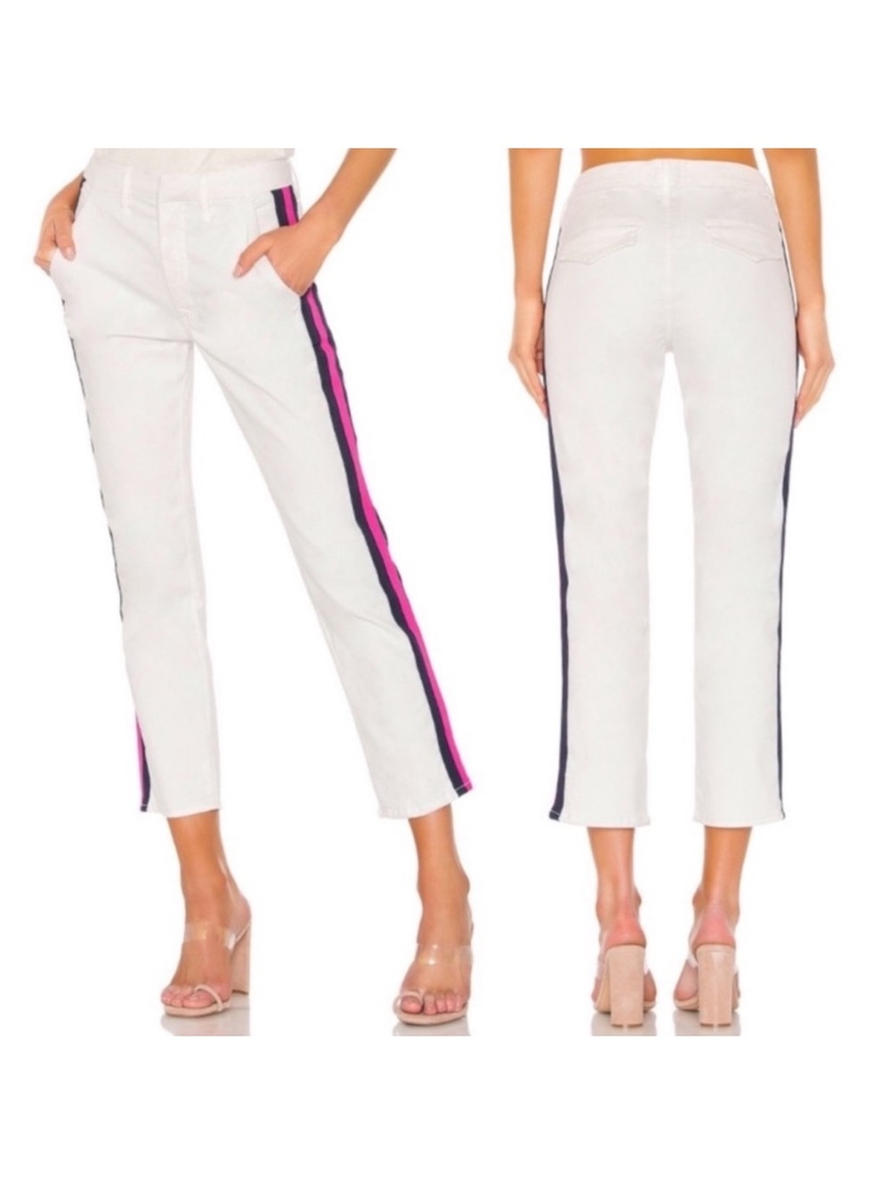 MOTHER Denim The Straight Shaker Side Stripe Ankle Pants Chalk Pink Racer Sz 27